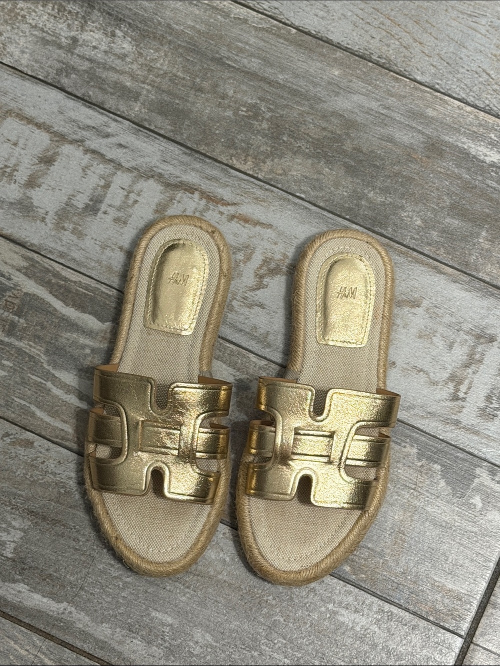 H&M Metallic Gold Slide Sandals for Women